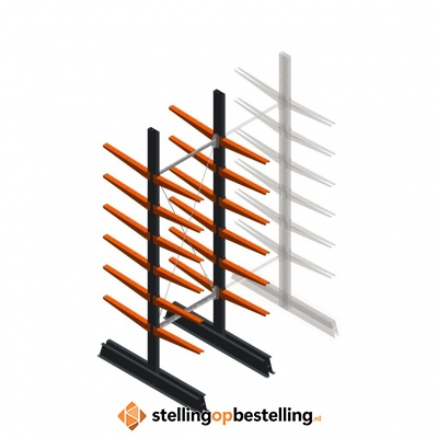 Lichte draagarmstelling dubbelzijdig 2500x750x500 6 niveaus beginsectie