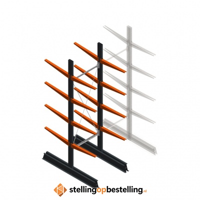 Lichte draagarmstelling dubbelzijdig 2500x750x600 4 niveaus beginsectie