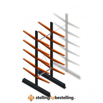 Lichte draagarmstelling dubbelzijdig 2500x750x600 5 niveaus beginsectie
