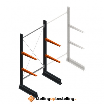 Lichte draagarmstelling enkelzijdig 2000x1000x600 2 niveaus beginsectie