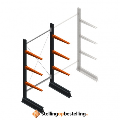 Lichte draagarmstelling enkelzijdig 2000x1000x600 3 niveaus beginsectie