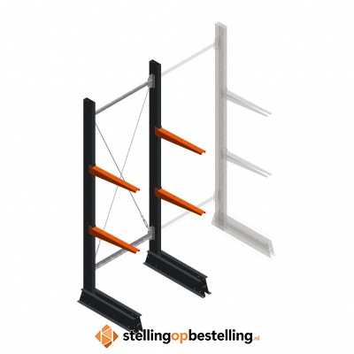 Lichte draagarmstelling enkelzijdig 2000x750x500 2 niveaus beginsectie