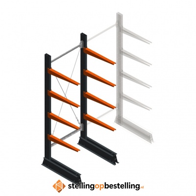 Lichte draagarmstelling enkelzijdig 2000x750x600 4 niveaus beginsectie