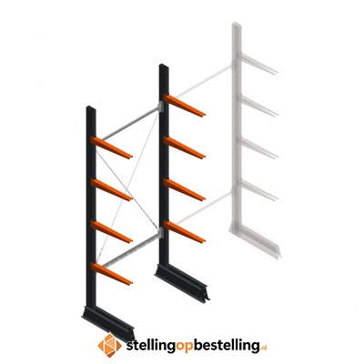 Lichte draagarmstelling enkelzijdig 2500x1000x500 4 niveaus beginsectie