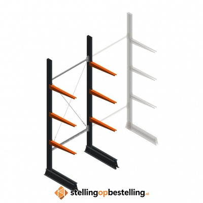 Lichte draagarmstelling enkelzijdig 2500x1000x600 3 niveaus beginsectie