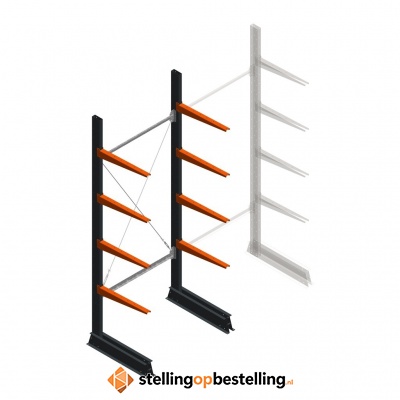 Lichte draagarmstelling enkelzijdig 2500x1000x600 4 niveaus beginsectie