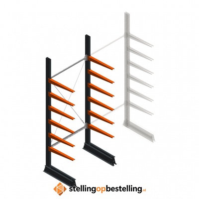 Lichte draagarmstelling enkelzijdig 2500x1000x600 6 niveaus beginsectie