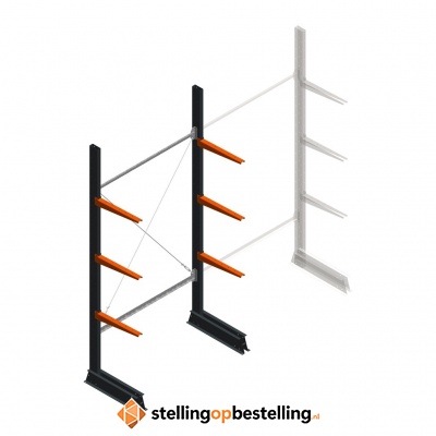 Lichte draagarmstelling enkelzijdig 2500x1250x500 3 niveaus beginsectie