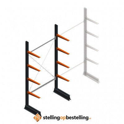 Lichte draagarmstelling enkelzijdig 2500x1250x500 4 niveaus beginsectie