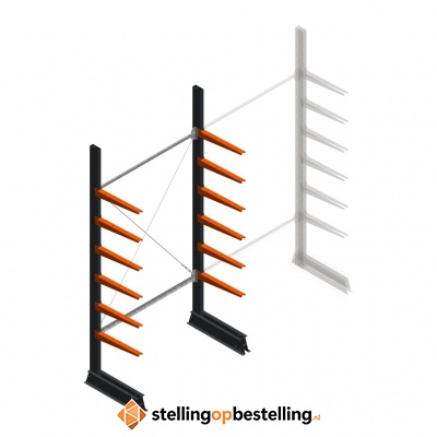 Lichte draagarmstelling enkelzijdig 2500x1250x500 6 niveaus beginsectie