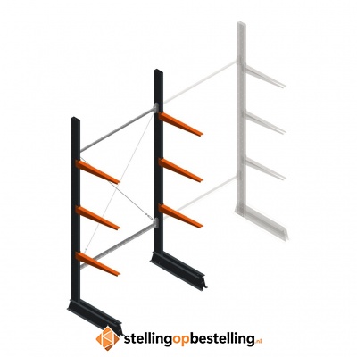 Lichte draagarmstelling enkelzijdig 2500x1250x600 3 niveaus beginsectie