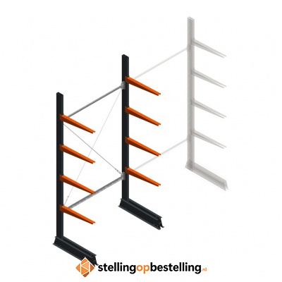 Lichte draagarmstelling enkelzijdig 2500x1250x600 4 niveaus beginsectie