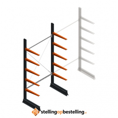 Lichte draagarmstelling enkelzijdig 2500x1250x600 5 niveaus beginsectie