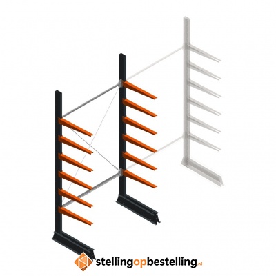 Lichte draagarmstelling enkelzijdig 2500x1250x600 6 niveaus beginsectie