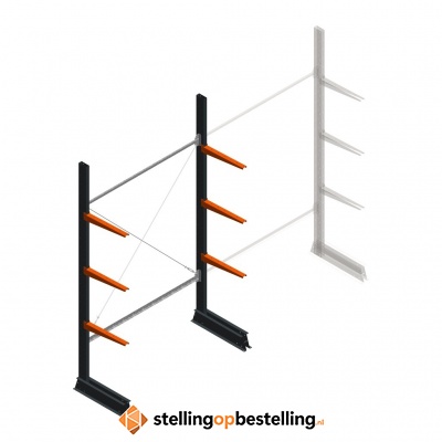 Lichte draagarmstelling enkelzijdig 2500x1500x500 3 niveaus beginsectie