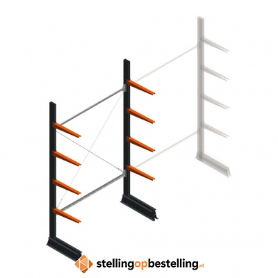 Lichte draagarmstelling enkelzijdig 2500x1500x500 4 niveaus beginsectie