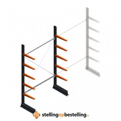 Lichte draagarmstelling enkelzijdig 2500x1500x500 5 niveaus beginsectie