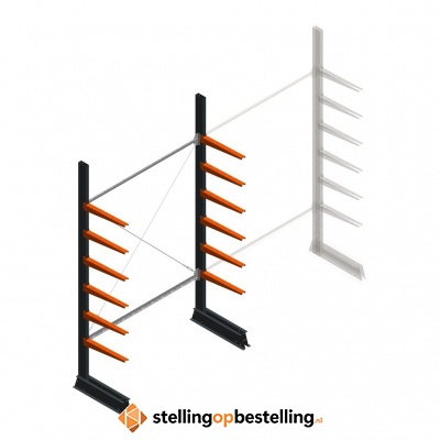 Lichte draagarmstelling enkelzijdig 2500x1500x500 6 niveaus beginsectie