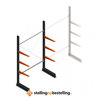 Lichte draagarmstelling enkelzijdig 2500x1500x600 3 niveaus beginsectie