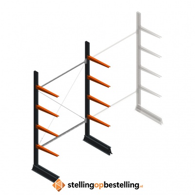 Lichte draagarmstelling enkelzijdig 2500x1500x600 4 niveaus beginsectie