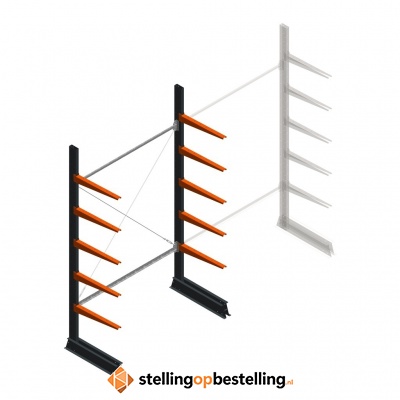 Lichte draagarmstelling enkelzijdig 2500x1500x600 5 niveaus beginsectie