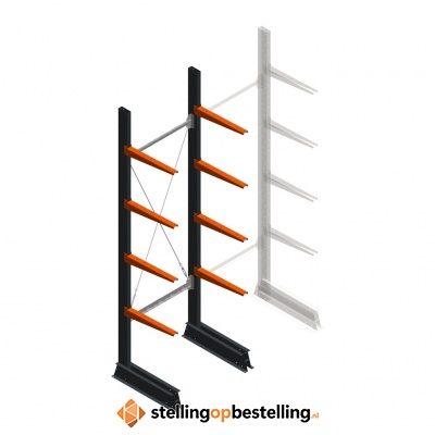 Lichte draagarmstelling enkelzijdig 2500x750x500 4 niveaus beginsectie