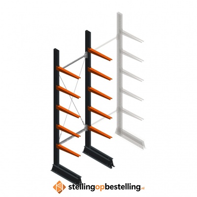 Lichte draagarmstelling enkelzijdig 2500x750x500 5 niveaus beginsectie