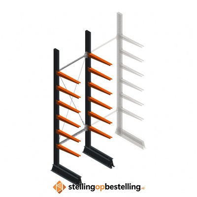 Lichte draagarmstelling enkelzijdig 2500x750x500 6 niveaus beginsectie