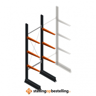 Lichte draagarmstelling enkelzijdig 2500x750x600 3 niveaus beginsectie
