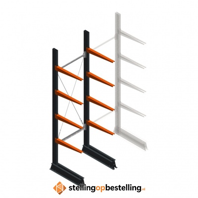 Lichte draagarmstelling enkelzijdig 2500x750x600 4 niveaus beginsectie