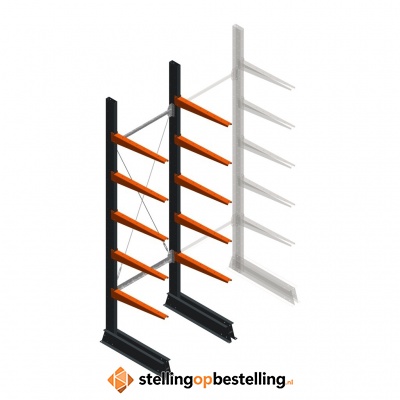 Lichte draagarmstelling enkelzijdig 2500x750x600 5 niveaus beginsectie
