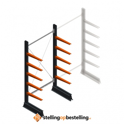 Medium draagarmstelling enkelzijdig 2500x1000x600 5 niveaus beginsectie
