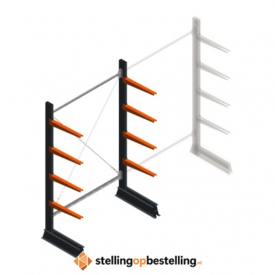 Medium draagarmstelling enkelzijdig 2500x1250x600 4 niveaus beginsectie