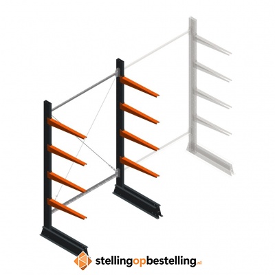 Medium draagarmstelling enkelzijdig 2500x1250x800 4 niveaus beginsectie