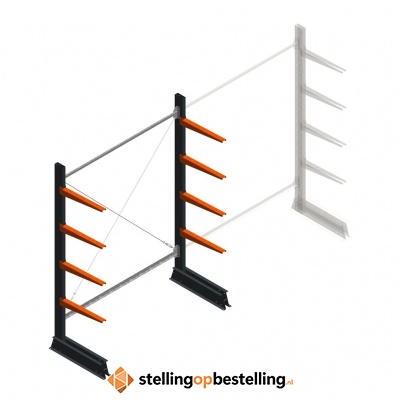Medium draagarmstelling enkelzijdig 2500x1500x600 4 niveaus beginsectie