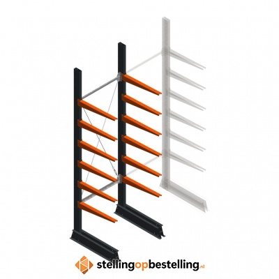 Medium draagarmstelling enkelzijdig 3000x750x800 6 niveaus beginsectie Medium draagarmstelling enkelzijdig 3000x750x800 6 niveaus beginsectie