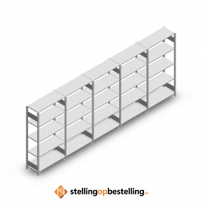 Voordeelrij Legbordstelling Heavy Duty 2000x5000x400, 5 niveaus metaal verzinkt 150 kg