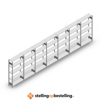Voordeelrij Legbordstelling Heavy Duty 2000x7000x300, 5 niveaus metaal verzinkt 150 kg