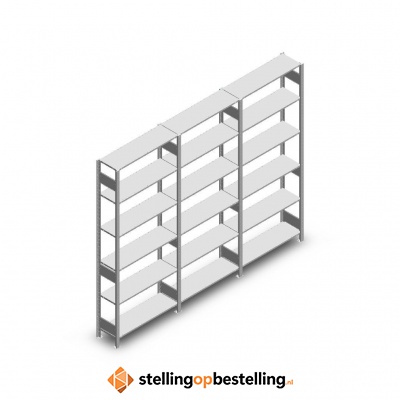 Voordeelrij Legbordstelling Heavy Duty 2500x3000x300, 6 niveaus metaal verzinkt 150 kg