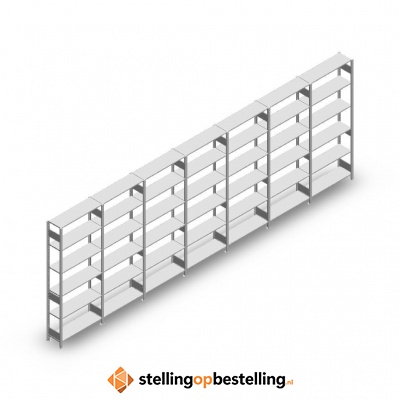 Voordeelrij Legbordstelling Heavy Duty 2500x7000x300, 6 niveaus metaal verzinkt 150 kg