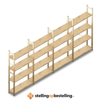 Voordeelrij houten Legbordstelling BT Combi 1780x4030x280 4 niveaus