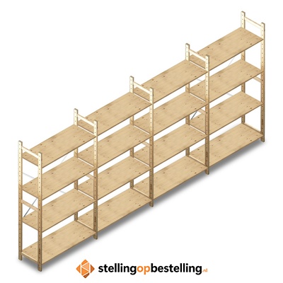 Voordeelrij houten Legbordstelling BT Combi 1780x4030x370 4 niveaus