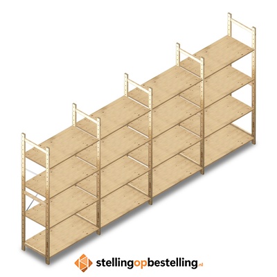 Voordeelrij houten Legbordstelling BT Combi 1780x4030x500 4 niveaus