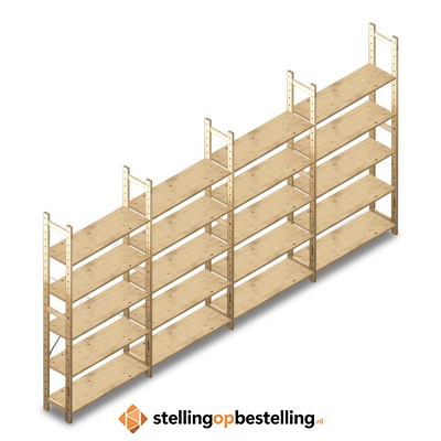 Voordeelrij houten Legbordstelling BT Combi 2080x4030x280 mm 5 niveaus