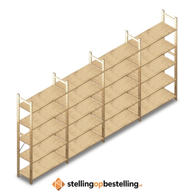 Voordeelrij houten Legbordstelling BT Combi 2080x4030x370 5 niveaus