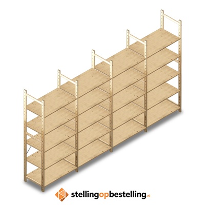 Voordeelrij houten Legbordstelling BT Combi 2080x4030x500 5 niveaus