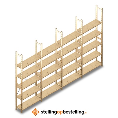 Voordeelrij houten Legbordstelling BT Combi 2380x4030x280 5 niveaus