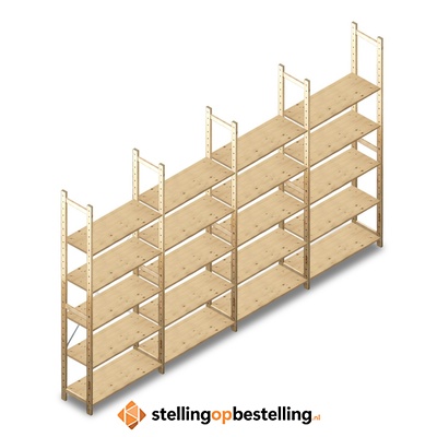 Voordeelrij houten Legbordstelling BT Combi 2380x4030x370 5 niveaus