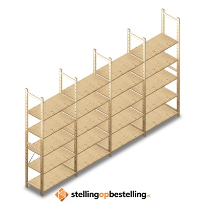 Voordeelrij houten Legbordstelling BT Combi 2380x4030x500 5 niveaus
