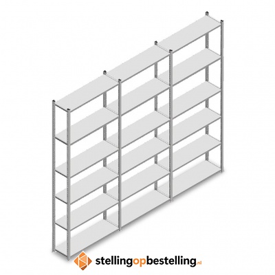 Voordeelrij Legbordstelling Light Duty 2500x3000x300, 6 niveaus metaal verzinkt 40 kg